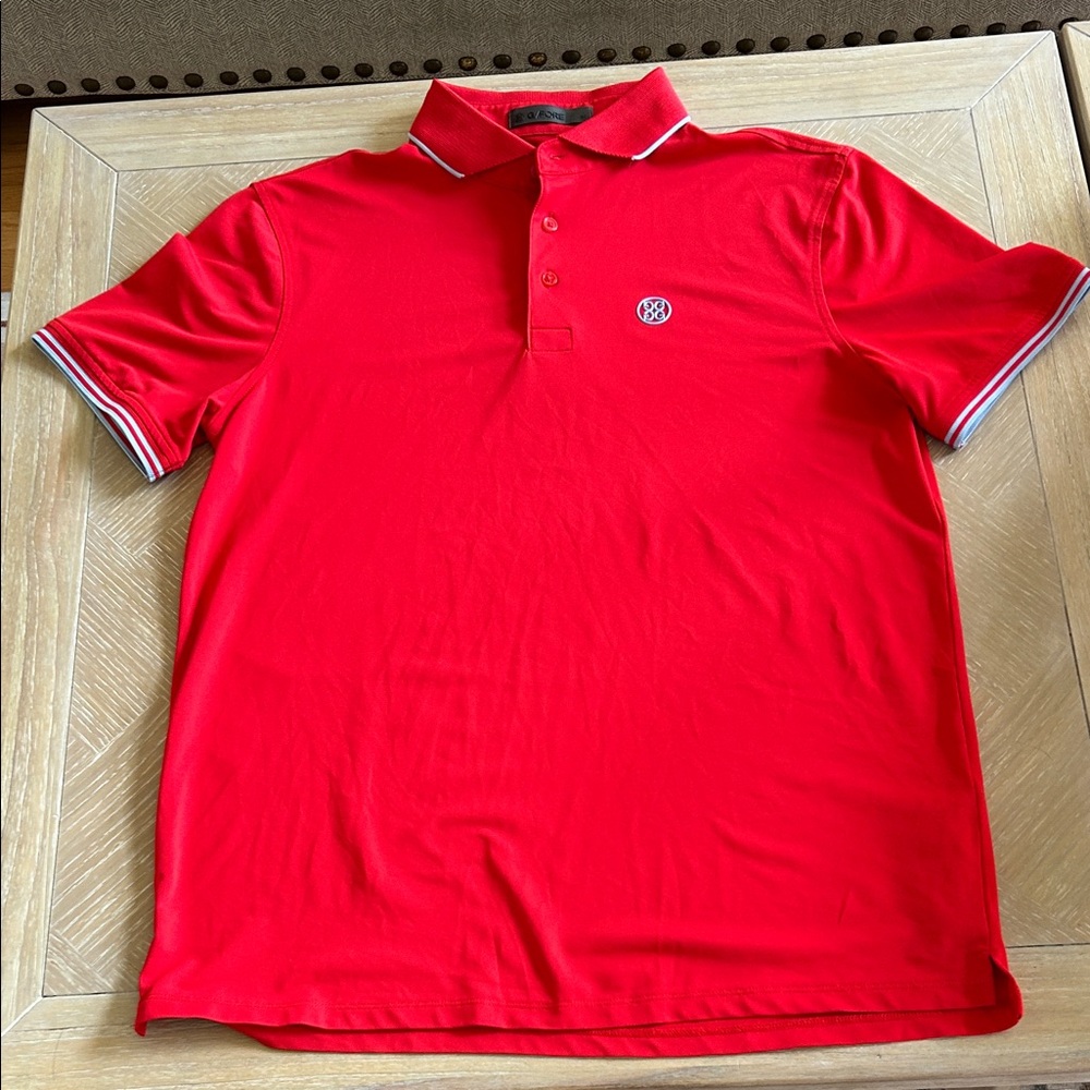 G/FORE Men's Red Polo with Contrast Light Blue Trim